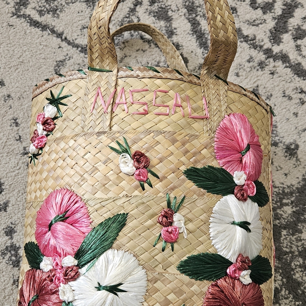 Vintage 1950s 1960s Nassau Raffia Woven Beach Tote